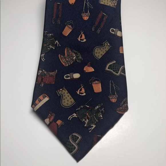 Salvatore Ferragamo Blue Horse Equestrian Necktie 100% Silk Italy 3.5” Wide - Picture 3 of 12